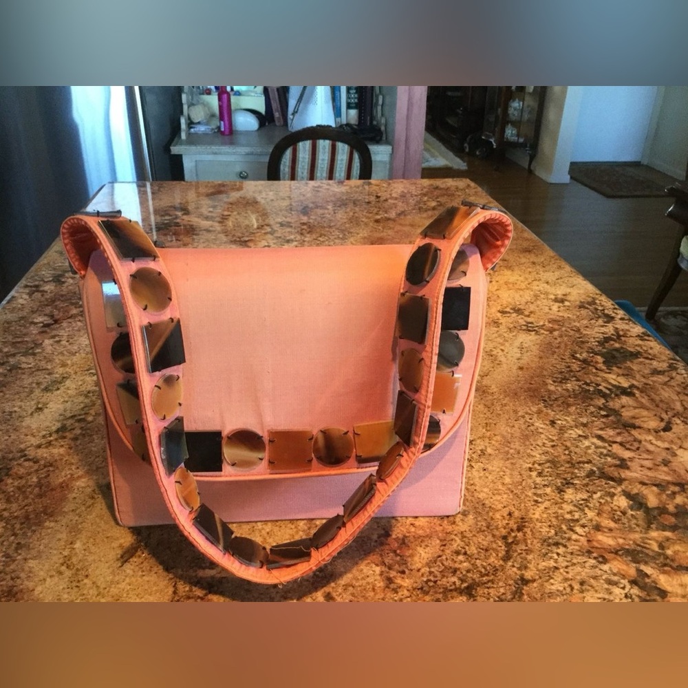 SHIRA LEAH Chicago - Orange SILK shoulder bag w stitched faux tortoise shells